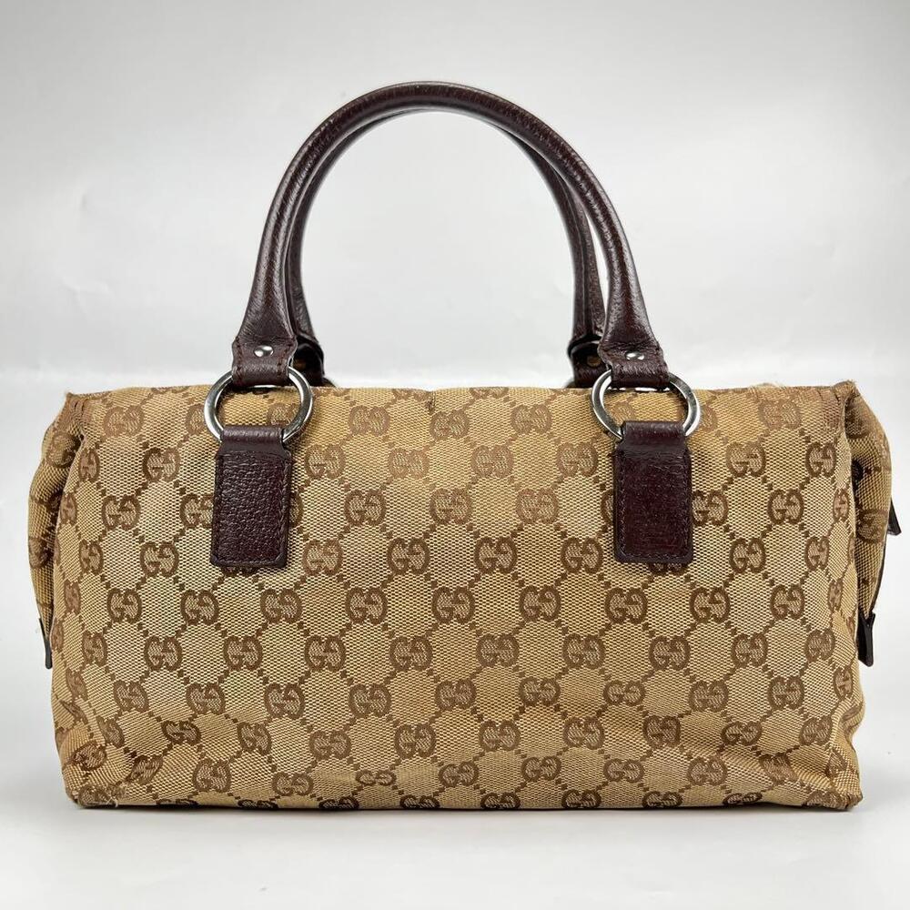 GUCCI GG Canvas Boston Bag Handbag Brown Leather - Picture 4 of 10